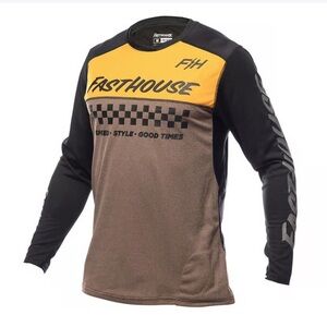 Fasthouse Men's Long Sleeve Dirtbike Performance Tee - Black and Brown EUC